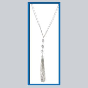 Silver Crystal Ball and Tassel Necklace